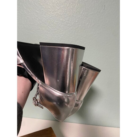 Silver Block Heel Mary Jane Shoes - Picture 7 of 11